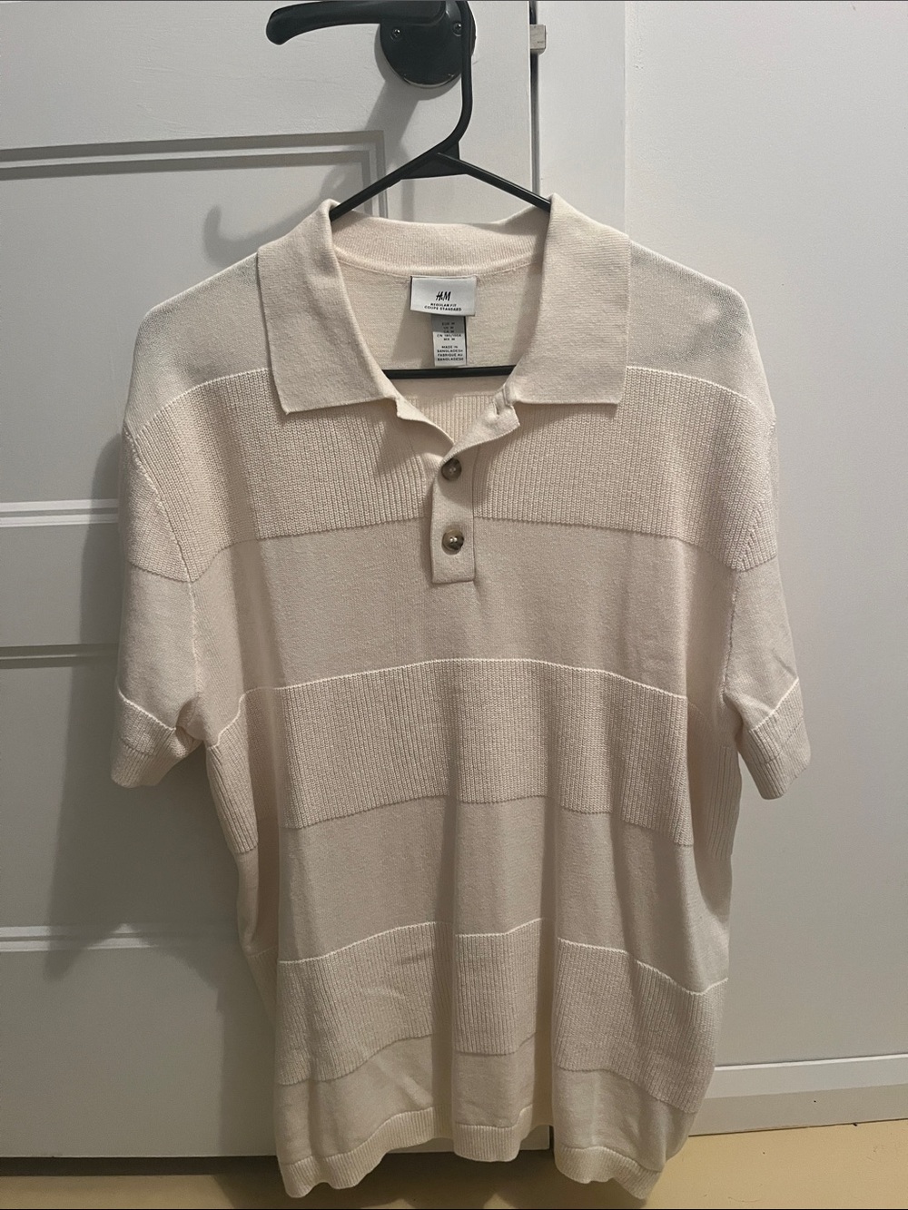 H&M Men's Cream Short-Sleeve Knit Polo Shirt